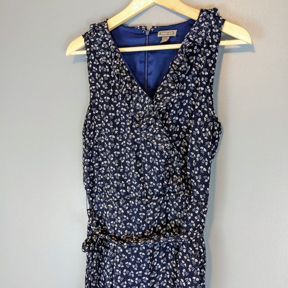 J.Crew Blue Point Sur Sparkle Indigo Floral Wide Leg Ruffle Romper/Jumpsuit - Picture 3 of 16